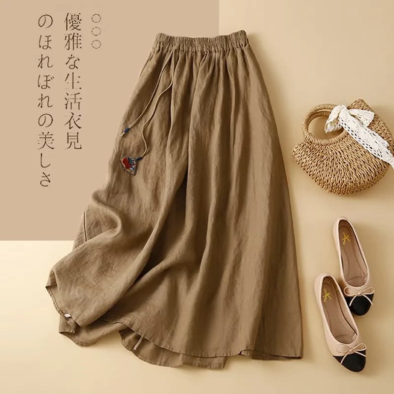 Women Casual Long Skirt New Arrival 2024 Spring Vintage Style Solid Color Elastic Waist Loose Female Cotton A-line Skirts B3671