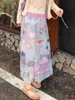 Aoaiiys Skirts Women Print Pattern Mesh Skirt Fashion Vintage A-Line Skirt 2026 Summer New Comfortable High Waisted Long Skirts