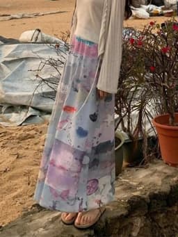 Aoaiiys Skirts Women Print Pattern Mesh Skirt Fashion Vintage A-Line Skirt 2026 Summer New Comfortable High Waisted Long Skirts