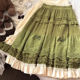 Mori Girl Style Lolita Midi Skirt Women Vintage Embroidery Lace Floral Bow Ruffles Long Skirts Female Prairie Chic Party Skirt
