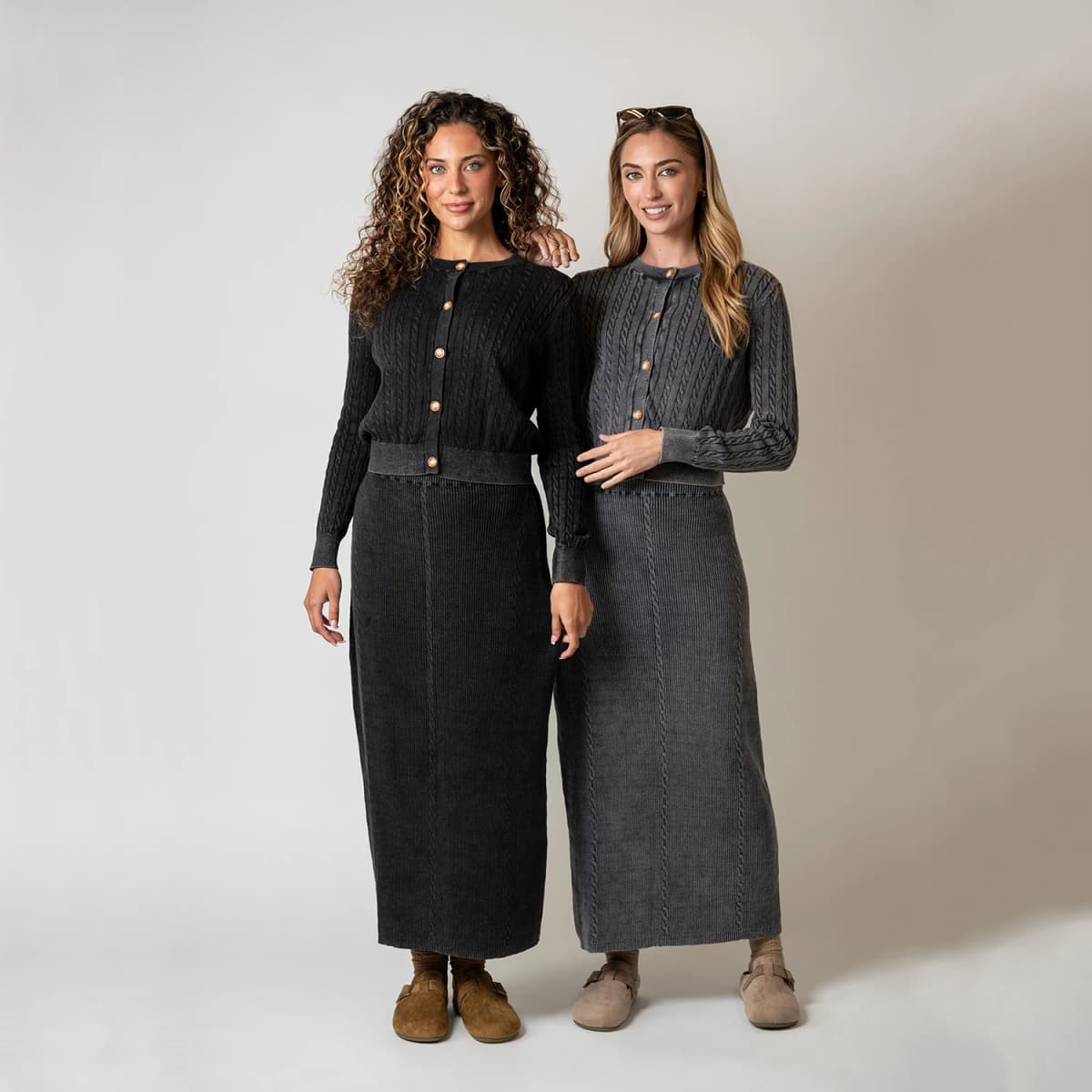 AP AW26 Women Washed Cable Cardigan and Knitting Skirt