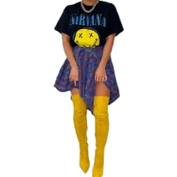 CM.YAYA Women Plaid Irregular High Waist Knee Length Skirts 2022 Summer Holiday Streetwear Sleeve Wrapped Lace Up Waist Skirt