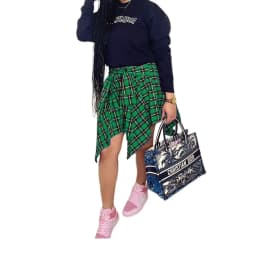 CM.YAYA Women Plaid Irregular High Waist Knee Length Skirts 2022 Summer Holiday Streetwear Sleeve Wrapped Lace Up Waist Skirt