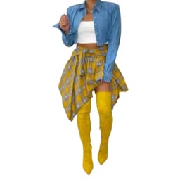 CM.YAYA Women Plaid Irregular High Waist Knee Length Skirts 2022 Summer Holiday Streetwear Sleeve Wrapped Lace Up Waist Skirt