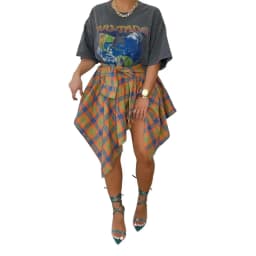 CM.YAYA Women Plaid Irregular High Waist Knee Length Skirts 2022 Summer Holiday Streetwear Sleeve Wrapped Lace Up Waist Skirt