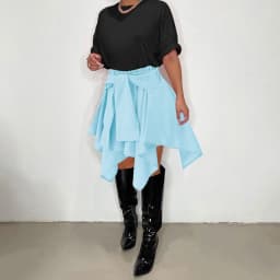 CM.YAYA Women Plaid Irregular High Waist Knee Length Skirts 2022 Summer Holiday Streetwear Sleeve Wrapped Lace Up Waist Skirt