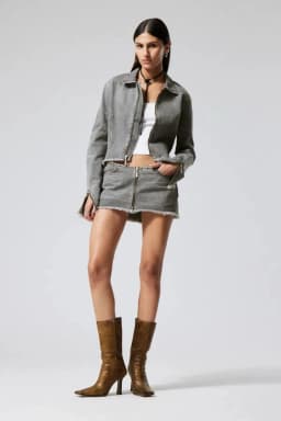 Y2K Casual Street Womens Grey Denim Zip Up Short Skirt Retro Frayed Low Waisted Short Skirt Harajuku Trendy New Sexy Short Skirt