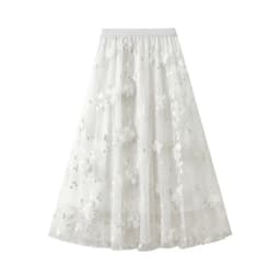 New In 2025 Women's Spring Summer Floral Embroidery Mesh Elegant Midi Long Skirt Female High Waist Sweet A-line Tulle Faldas
