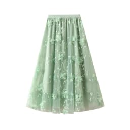 New In 2025 Women's Spring Summer Floral Embroidery Mesh Elegant Midi Long Skirt Female High Waist Sweet A-line Tulle Faldas