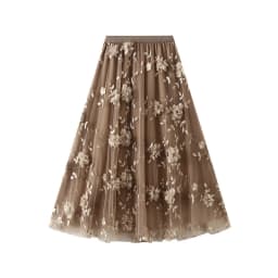 New In 2025 Women's Spring Summer Floral Embroidery Mesh Elegant Midi Long Skirt Female High Waist Sweet A-line Tulle Faldas