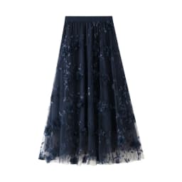New In 2025 Women's Spring Summer Floral Embroidery Mesh Elegant Midi Long Skirt Female High Waist Sweet A-line Tulle Faldas