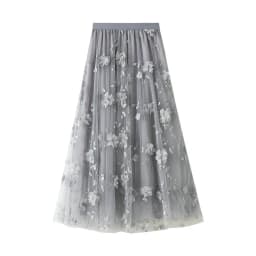 New In 2025 Women's Spring Summer Floral Embroidery Mesh Elegant Midi Long Skirt Female High Waist Sweet A-line Tulle Faldas