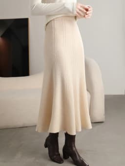 Grace Women's Skirt 100% Merino Wool Skirt Hip Hugging A-Line Wave Skirt Knitted Warm Autumn Winter Dress Slim Office Lady Skirt