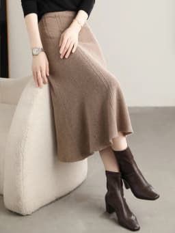 Grace Women's Skirt 100% Merino Wool Skirt Hip Hugging A-Line Wave Skirt Knitted Warm Autumn Winter Dress Slim Office Lady Skirt
