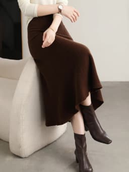 Grace Women's Skirt 100% Merino Wool Skirt Hip Hugging A-Line Wave Skirt Knitted Warm Autumn Winter Dress Slim Office Lady Skirt