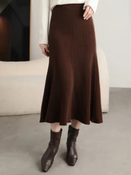 Grace Women's Skirt 100% Merino Wool Skirt Hip Hugging A-Line Wave Skirt Knitted Warm Autumn Winter Dress Slim Office Lady Skirt