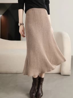 Grace Women's Skirt 100% Merino Wool Skirt Hip Hugging A-Line Wave Skirt Knitted Warm Autumn Winter Dress Slim Office Lady Skirt