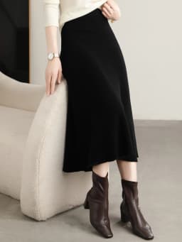 Grace Women's Skirt 100% Merino Wool Skirt Hip Hugging A-Line Wave Skirt Knitted Warm Autumn Winter Dress Slim Office Lady Skirt