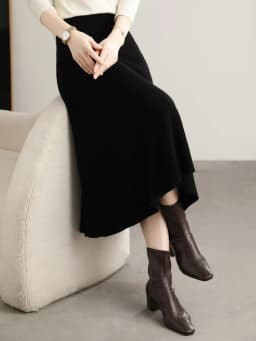 Grace Women's Skirt 100% Merino Wool Skirt Hip Hugging A-Line Wave Skirt Knitted Warm Autumn Winter Dress Slim Office Lady Skirt