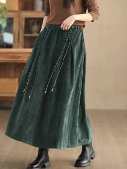 YZJNH 2024 Autumn New Half Length Skirt Women's Loose Corduroy Half Length Skirt Women's Elastic Waist Big Hem Velvet Long Skirt