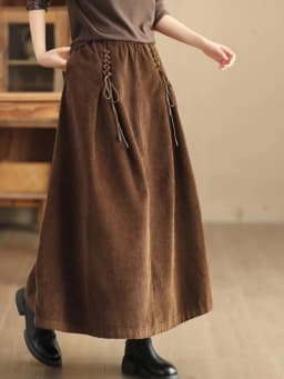 YZJNH 2024 Autumn New Half Length Skirt Women's Loose Corduroy Half Length Skirt Women's Elastic Waist Big Hem Velvet Long Skirt