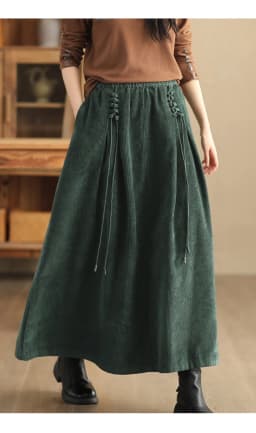 YZJNH 2024 Autumn New Half Length Skirt Women's Loose Corduroy Half Length Skirt Women's Elastic Waist Big Hem Velvet Long Skirt