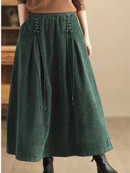 YZJNH 2024 Autumn New Half Length Skirt Women's Loose Corduroy Half Length Skirt Women's Elastic Waist Big Hem Velvet Long Skirt