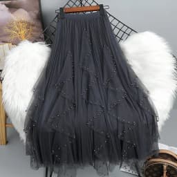 Chamliforve Women Tulle Mesh Skirt Elegant Elastic Waist Fairy Long A-line Tutu Skirt for Spring Summer High Waist Long Skirt