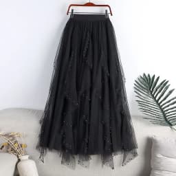 Chamliforve Women Tulle Mesh Skirt Elegant Elastic Waist Fairy Long A-line Tutu Skirt for Spring Summer High Waist Long Skirt