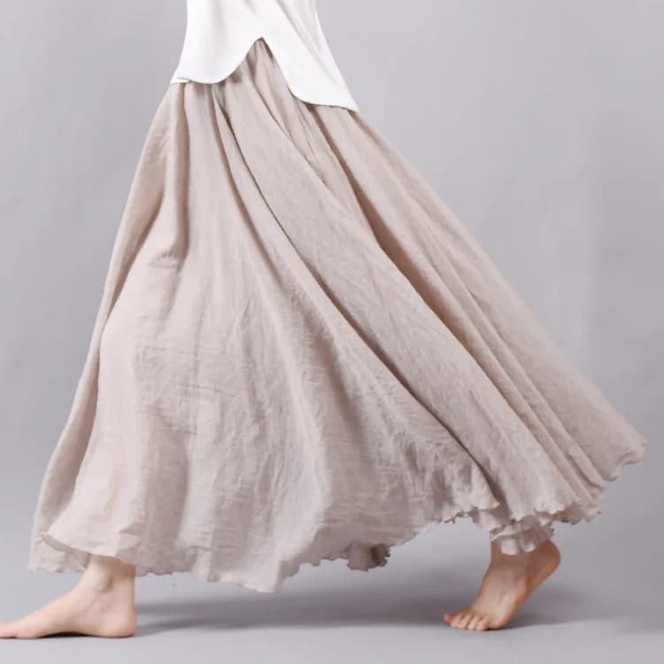 Sherhure 2026 Women Cotton And Linen Long Skirts Elastic Waist Pleated Maxi Skirts Beach Boho Vintage Summer Skirts Faldas Saia