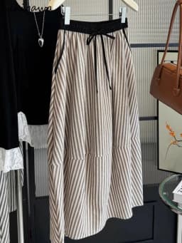 Vintage Striped Skirts for Women Elastic High Waist Slim Fit Jupe 2025 Faldas Mujer De Moda Loose Summer Saia Casual Chic Skirt
