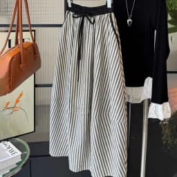 Vintage Striped Skirts for Women Elastic High Waist Slim Fit Jupe 2025 Faldas Mujer De Moda Loose Summer Saia Casual Chic Skirt