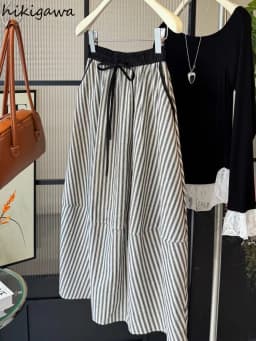 Vintage Striped Skirts for Women Elastic High Waist Slim Fit Jupe 2025 Faldas Mujer De Moda Loose Summer Saia Casual Chic Skirt