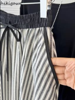 Vintage Striped Skirts for Women Elastic High Waist Slim Fit Jupe 2025 Faldas Mujer De Moda Loose Summer Saia Casual Chic Skirt