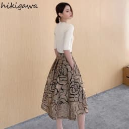 Korean Jacquard Skirts for Womens 2025 Korean Midel Skirt High Waist Slim Y2K Jupes Vintage A-line Jupe Fashion Elegant Faldas