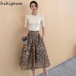 Korean Jacquard Skirts for Womens 2025 Korean Midel Skirt High Waist Slim Y2K Jupes Vintage A-line Jupe Fashion Elegant Faldas