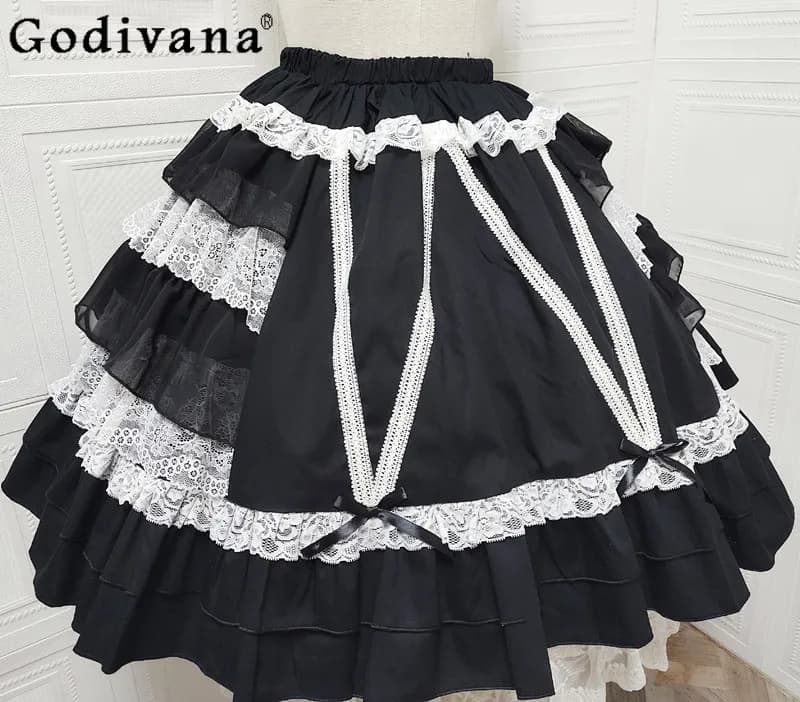 Vintage Original Japanese Lolita Cute Sweet Girl Cake Skirt Polka Dot Lace Bow Ballet Style Doll Princess Tutu