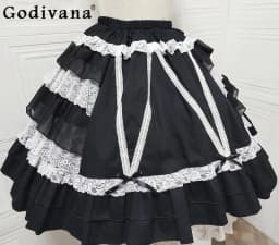 Vintage Original Japanese Lolita Cute Sweet Girl Cake Skirt Polka Dot Lace Bow Ballet Style Doll Princess Tutu