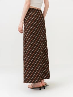 FSLE Vintage Striped Maxi Skirt For Women 2026 Summer New H - Line Straight Resort Style Casual Loose Long Skirt for Vacation