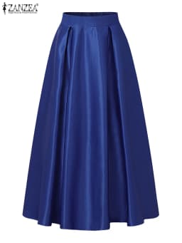 2025 ZANZEA Elegant High Waist Party Satin Skirts Summer Women Fashion A-line Work OL Skirt Jupe Vestidos Solid Midi Faldas Saia
