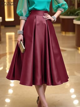2025 ZANZEA Elegant High Waist Party Satin Skirts Summer Women Fashion A-line Work OL Skirt Jupe Vestidos Solid Midi Faldas Saia