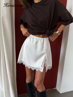 Hirisionsan A-line Spring Summer Satin Skirt Women Lace Female Clothes 2026 New Casual High Waist Elegant Basic Mini Skirts Y2k