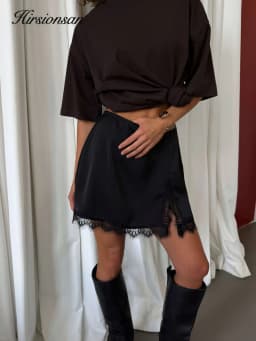 Hirisionsan A-line Spring Summer Satin Skirt Women Lace Female Clothes 2026 New Casual High Waist Elegant Basic Mini Skirts Y2k