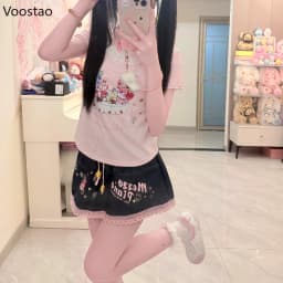 Japanese Kawaii Lolita Style Denim Skirt Women Sweet Cute Cartoon Lace Patchwork Ruffles Party Mini Skirt Girls Y2k Faldas Mujer