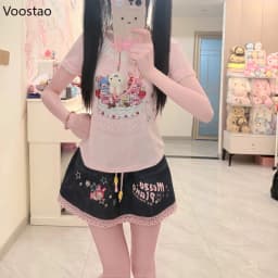 Japanese Kawaii Lolita Style Denim Skirt Women Sweet Cute Cartoon Lace Patchwork Ruffles Party Mini Skirt Girls Y2k Faldas Mujer