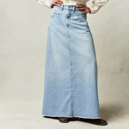 Combhasaki Women Y2K Vintage Button Mid Waist Denim Long Skirt Solid Color Tassel Raw Hem A-line Skirts with Pockets Streetwear