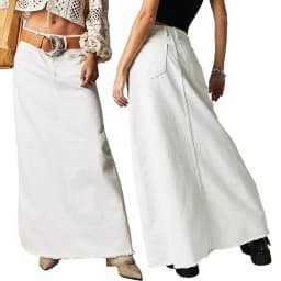 Combhasaki Women Y2K Vintage Button Mid Waist Denim Long Skirt Solid Color Tassel Raw Hem A-line Skirts with Pockets Streetwear