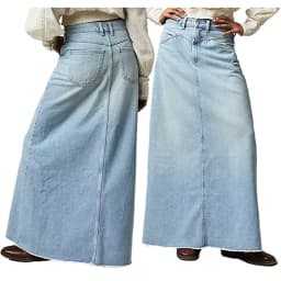 Combhasaki Women Y2K Vintage Button Mid Waist Denim Long Skirt Solid Color Tassel Raw Hem A-line Skirts with Pockets Streetwear