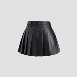 2026 New Women's Black Pu Leather Skirt High-waisted A-shaped Pleated Skirt