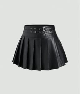 2026 New Women's Black Pu Leather Skirt High-waisted A-shaped Pleated Skirt